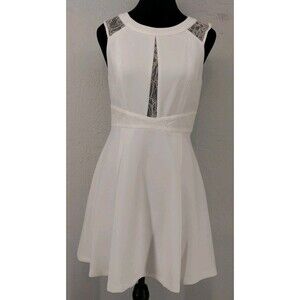 BCBGeneration White Lace Skater Deep‎ V Plunge Cut Out Mini Dress Size 4